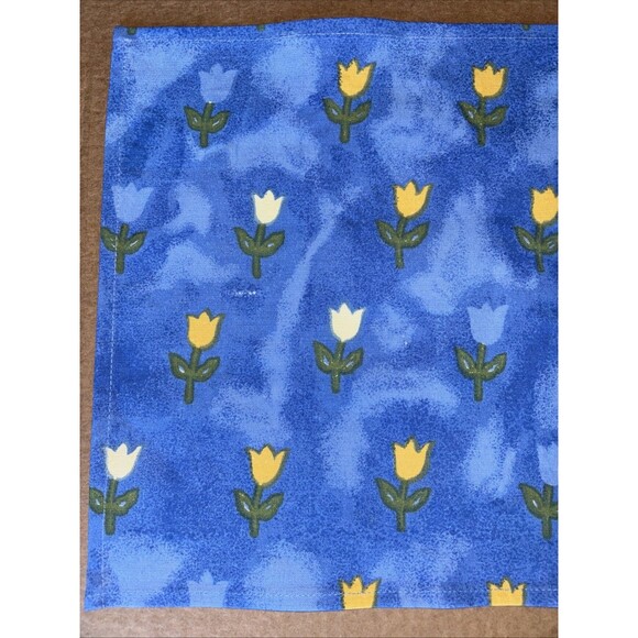 Placemats Blue (10) Tulip Flowers 100% Cotton  India 19” X 13" Unlined New/Tags - Picture 3 of 5